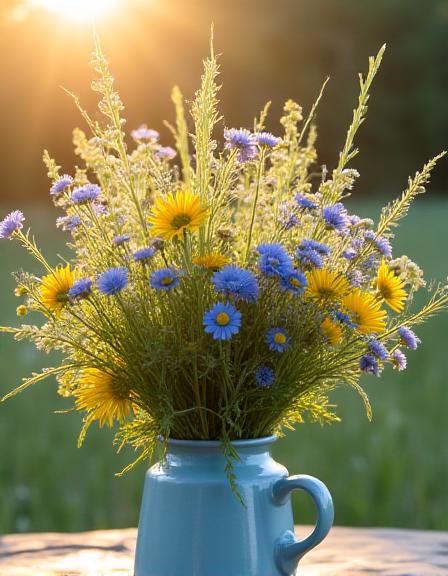 Vild markbuket med græsser og markblomster